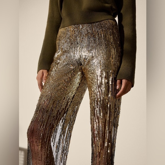 Ralph Lauren Collection Embellished Tulle Pants Metallic Sequin Sheer Gold 6 $5K - Picture 7 of 17